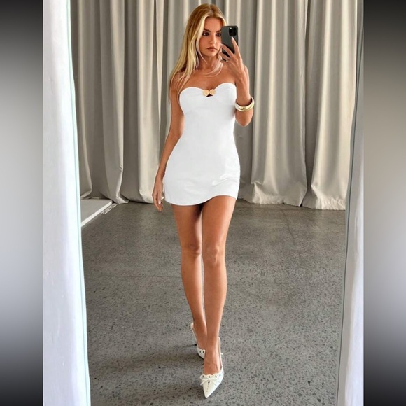 New Inventory 🔥 Sexy Party Button Detail White Mini Dress🔥 - Picture 2 of 6